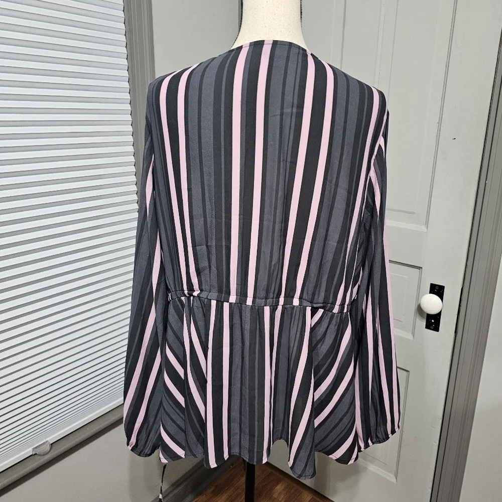 Torrid Crepe Surplice Top in Pink Stripe Long Sleeve Blouse